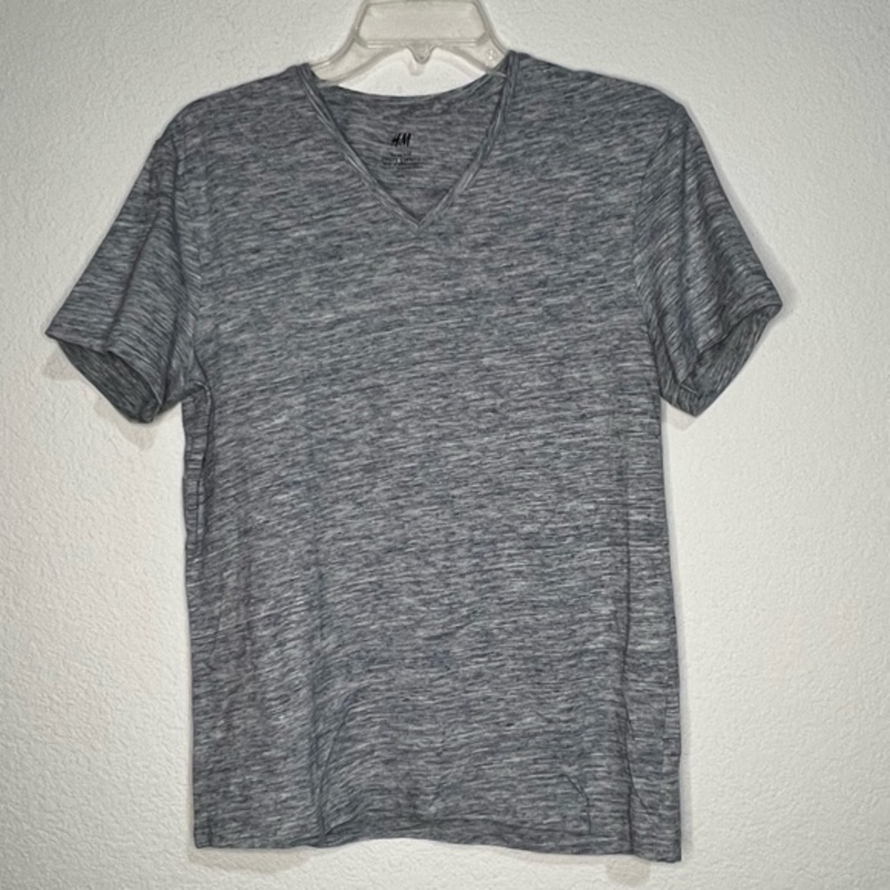 H&M Heathered Blue Slim Fit Short Sleeve  V Neck T-Shirt Medium